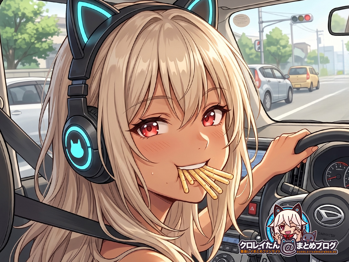 お腹が空いたときは赤信号での停車中や安全な場所に駐車して食べるよう、オボロが安全運転を勧めている