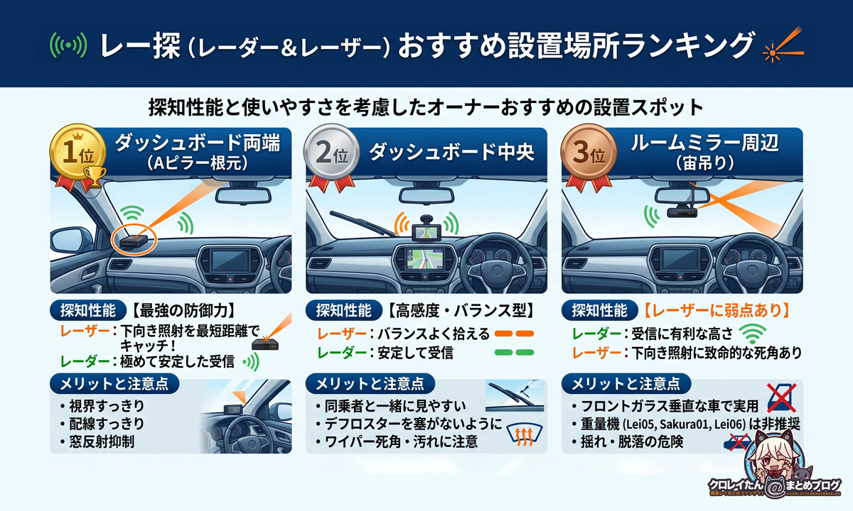 レーダー探知機&レーザー探知機のおすすめ設置ランキングのイメージ画像
