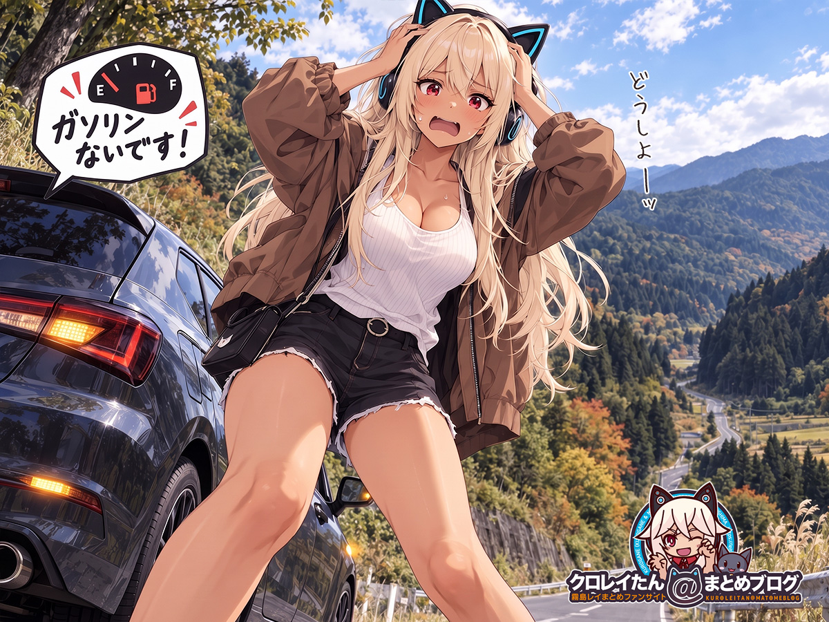 山間部の田舎道でガス欠して困るクロガネちゃん